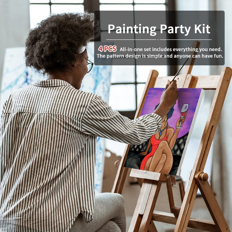 VOCHIC 4 Pack Canvas Painting Kit Pre Drawn Canvas for Painting for Adults Party Kits Paint and Sip Party Supplies 8x10 in 8 Acrylic Colors 3 Brush 1 Pallet Chic Girl Art Set - Image 3